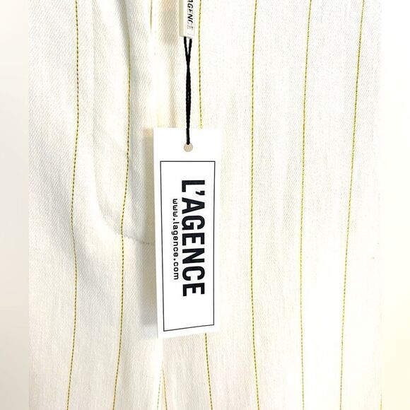 L'Agence Pilar Wide Leg trouser linen Pant cream metallic gold pin stripe 2. NWT - Picture 7 of 13